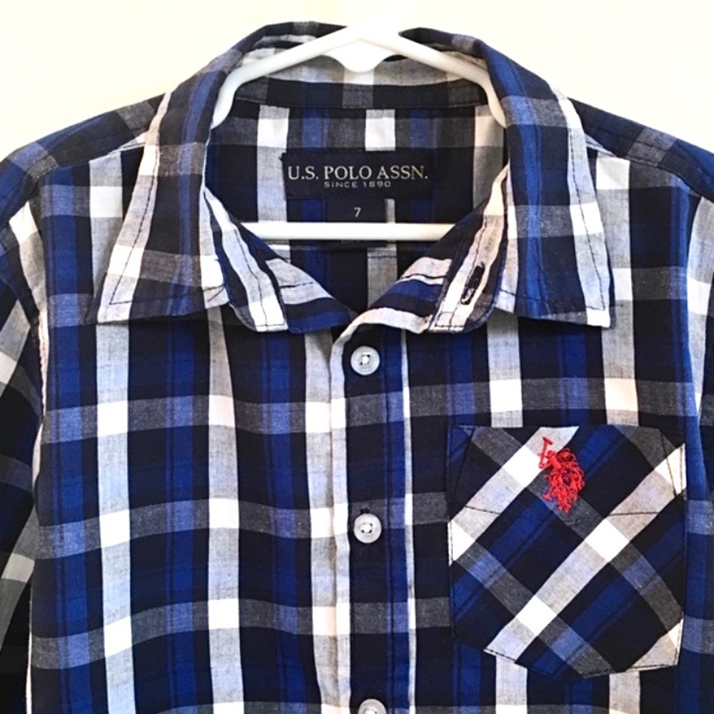Polo Blue Plaid Long Sleeve Shirt Cotton size 7B